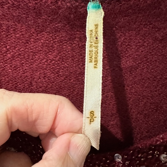 Free People Burgundy Red Beaded Deep V Sweater - Picture 3 of 6